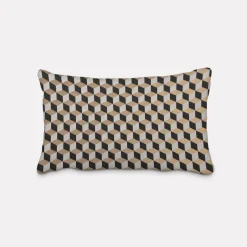 SCHÖNER LEBEN. Kissenhülle Jacquard Metallic Cube Geometric Luxury 3D Würfel schwarz gold ecru verschiedene Größen