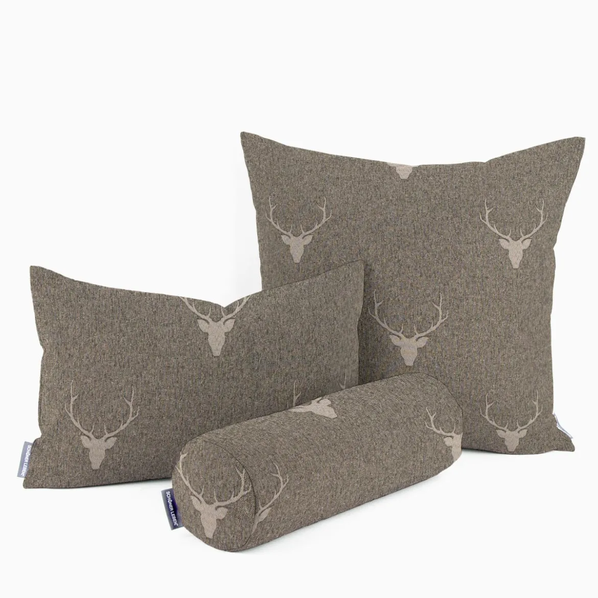 SCHÖNER LEBEN. Kissenhülle Jacquard Hirschkopf mit Geweih braun beige verschiedene Größen