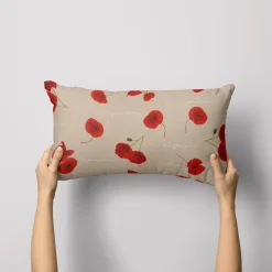 SCHÖNER LEBEN. Kissenhülle Leinenoptik Mohnblumen natur rot grün versch. Größen