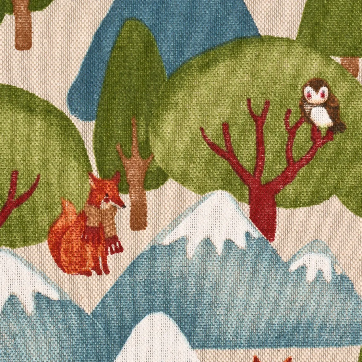SCHÖNER LEBEN. Kissenhülle Leinenlook Wald Berge Wintertiere Fuchs Eule Waschbär natur grün blau verschiedene Größen