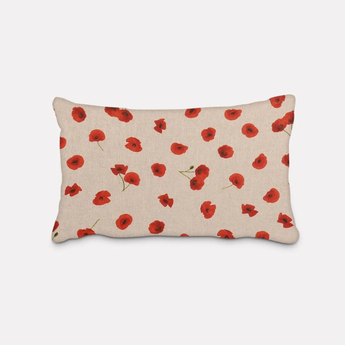 SCHÖNER LEBEN. Kissenhülle Leinenlook Poppy Flower Mohnblüten Allover natur rot verschiedene Größen