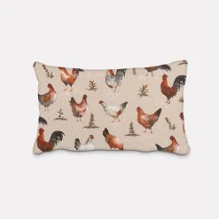 SCHÖNER LEBEN. Kissenhülle Leinenlook Chicken Farm Hühner natur braun verschiedene Größen
