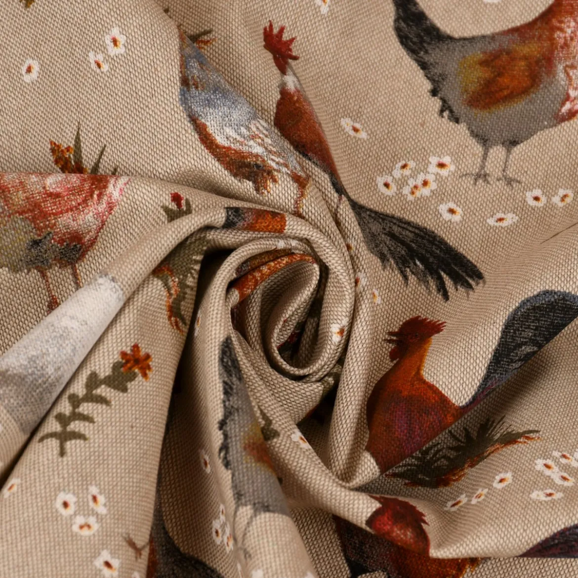 SCHÖNER LEBEN. Kissenhülle Leinenlook Chicken Farm Hühner natur braun verschiedene Größen