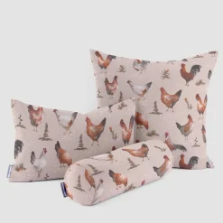 SCHÖNER LEBEN. Kissenhülle Leinenlook Chicken Farm Hühner natur braun verschiedene Größen