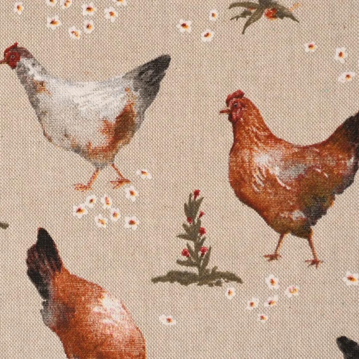 SCHÖNER LEBEN. Kissenhülle Leinenlook Chicken Farm Hühner natur braun verschiedene Größen
