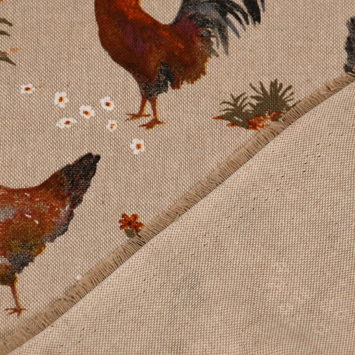 SCHÖNER LEBEN. Kissenhülle Leinenlook Chicken Farm Hühner natur braun verschiedene Größen