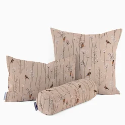 SCHÖNER LEBEN. Kissenhülle Leinenlook Soft Branch Blüten Gräser Vögel natur rosa verschiedene Größen