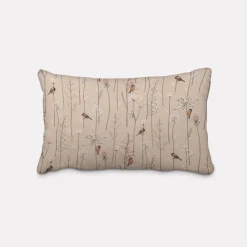 SCHÖNER LEBEN. Kissenhülle Leinenlook Soft Branch Blüten Gräser Vögel natur rosa verschiedene Größen