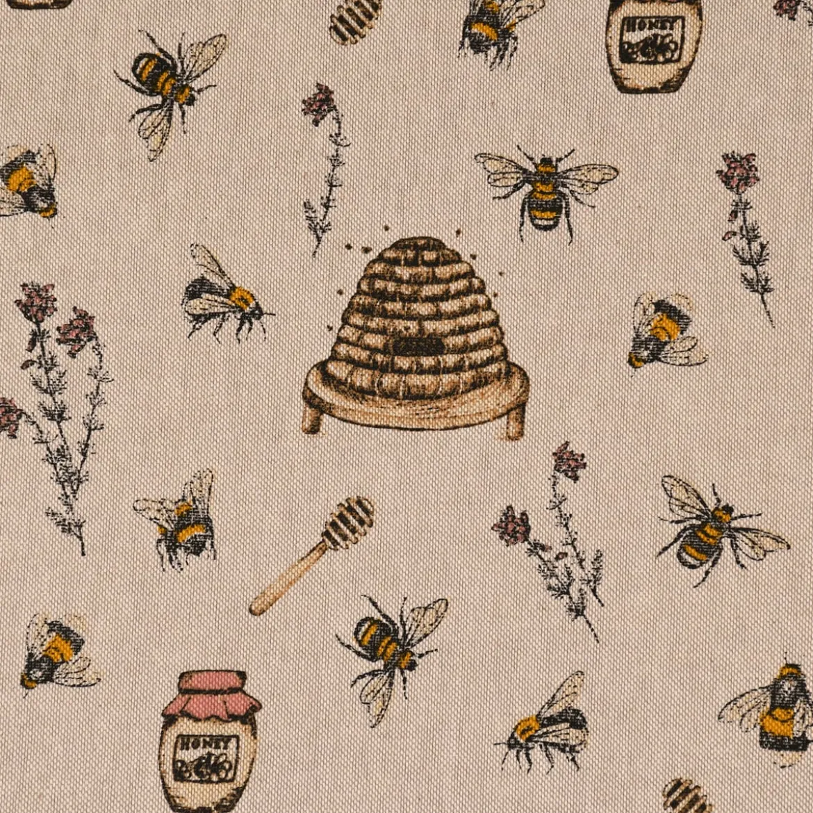 SCHÖNER LEBEN. Kissenhülle Leinenlook Bee Honey Buzzing Honig Bienen Korb natur gelb verschiedene Größen