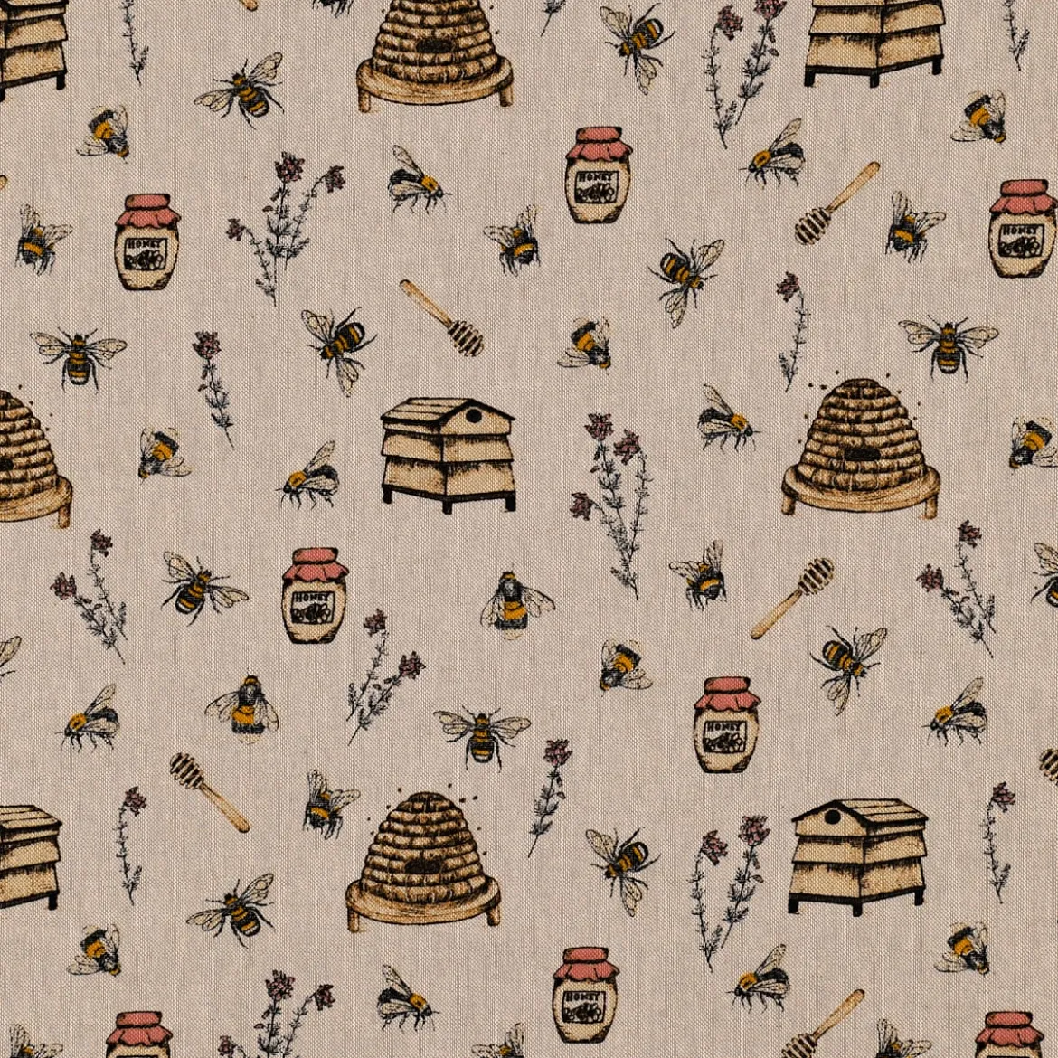 SCHÖNER LEBEN. Kissenhülle Leinenlook Bee Honey Buzzing Honig Bienen Korb natur gelb verschiedene Größen