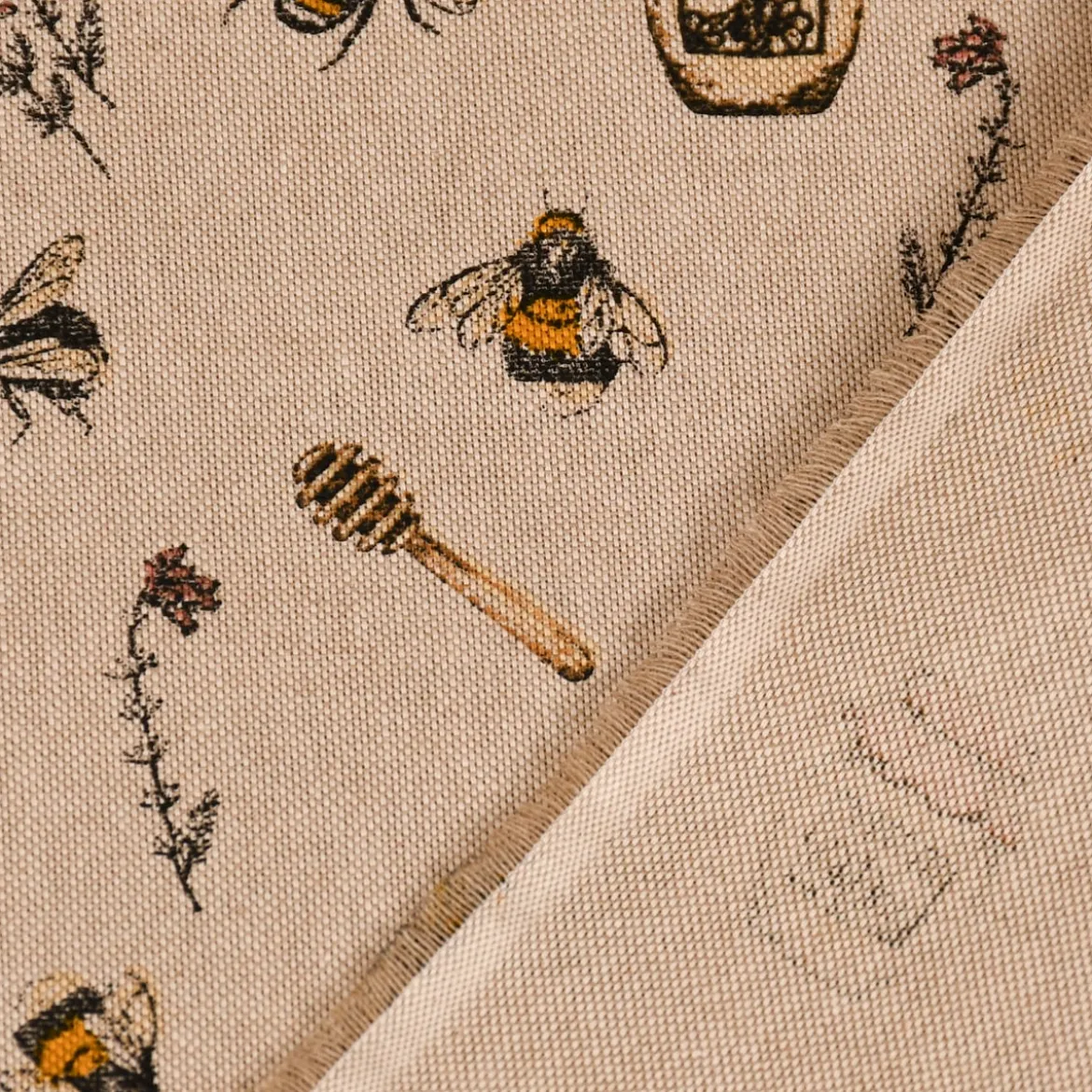 SCHÖNER LEBEN. Kissenhülle Leinenlook Bee Honey Buzzing Honig Bienen Korb natur gelb verschiedene Größen