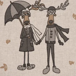 SCHÖNER LEBEN. Kissenhülle Leinenlook Moose Winter Elche Love natur grau beige verschiedene Größen