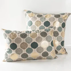 SCHÖNER LEBEN. Kissenhülle Leinenlook Blätter Blattskelett natur grün goldmetallic verschiedene Größen