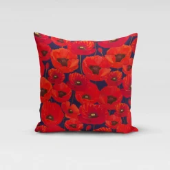 SCHÖNER LEBEN. Kissenhülle Outdoor Mohnblumen rot dunkelblau verschiedene Größen