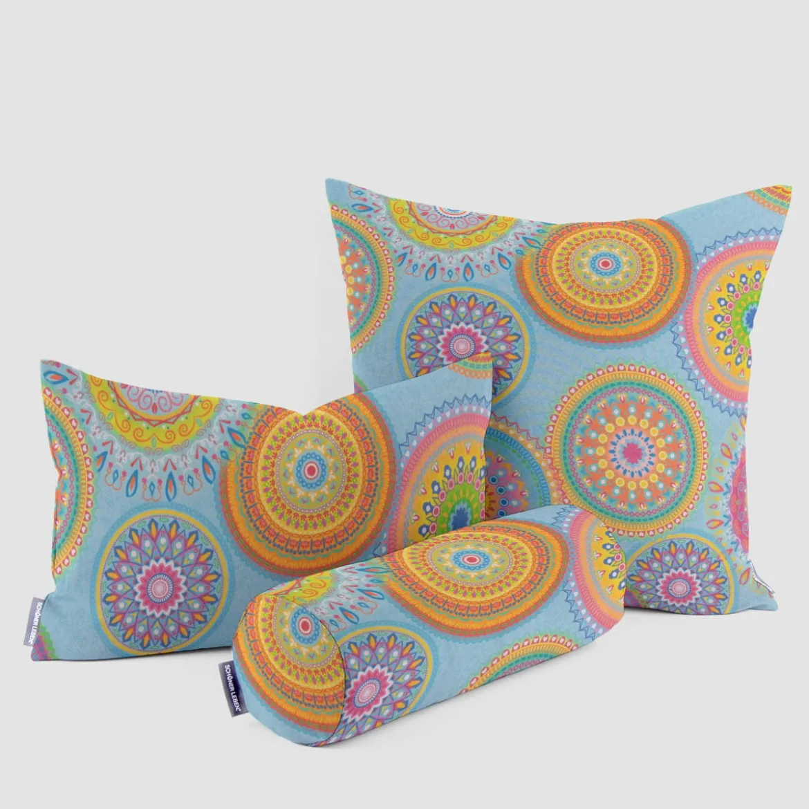 SCHÖNER LEBEN. Kissenhülle Outdoor Mandalas türkis mulitcolor verschiedene Größen