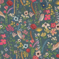 SCHÖNER LEBEN. Kissenhülle Outdoor Happy Garden Blumen Vögel blau bunt verschiedene Größen