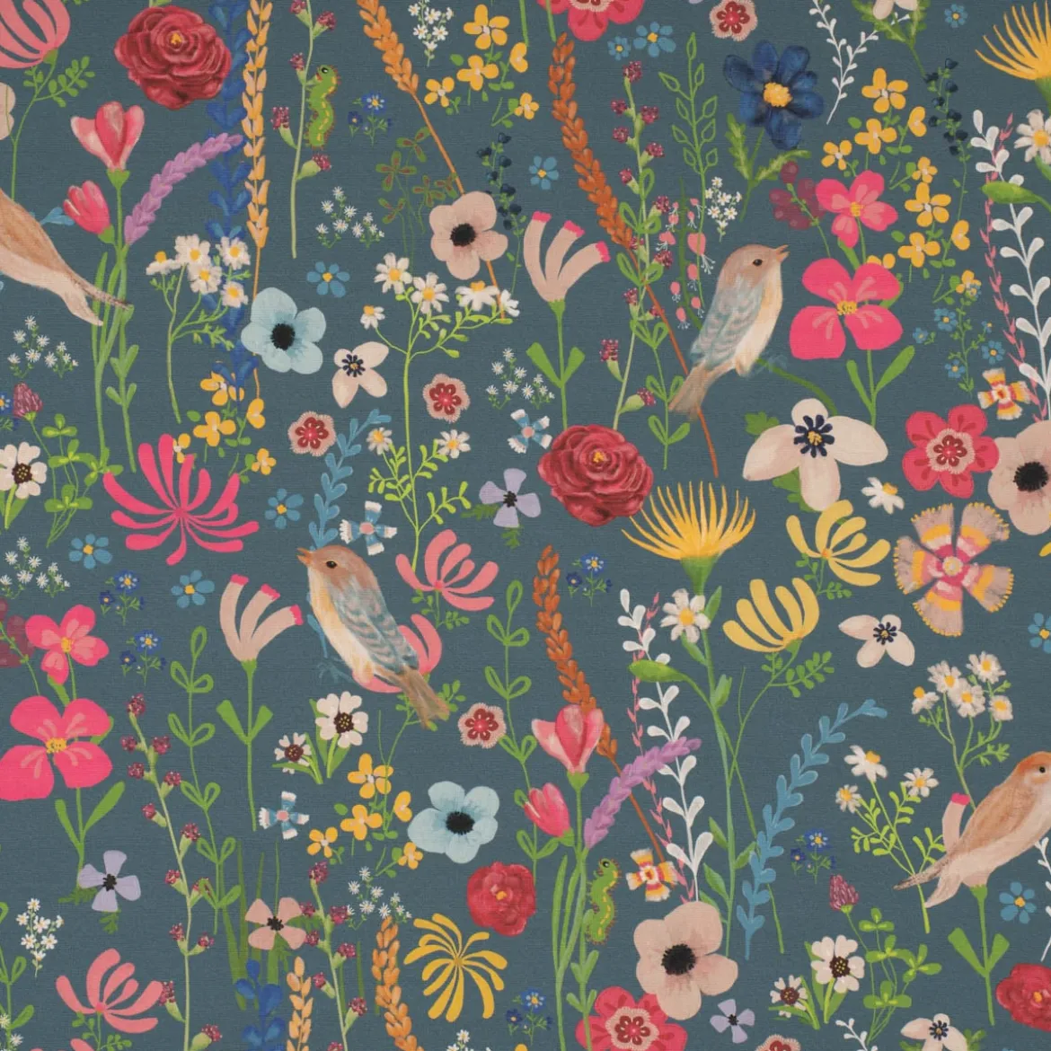 SCHÖNER LEBEN. Kissenhülle Outdoor Happy Garden Blumen Vögel blau bunt verschiedene Größen