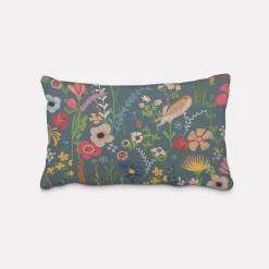 SCHÖNER LEBEN. Kissenhülle Outdoor Happy Garden Blumen Vögel blau bunt verschiedene Größen