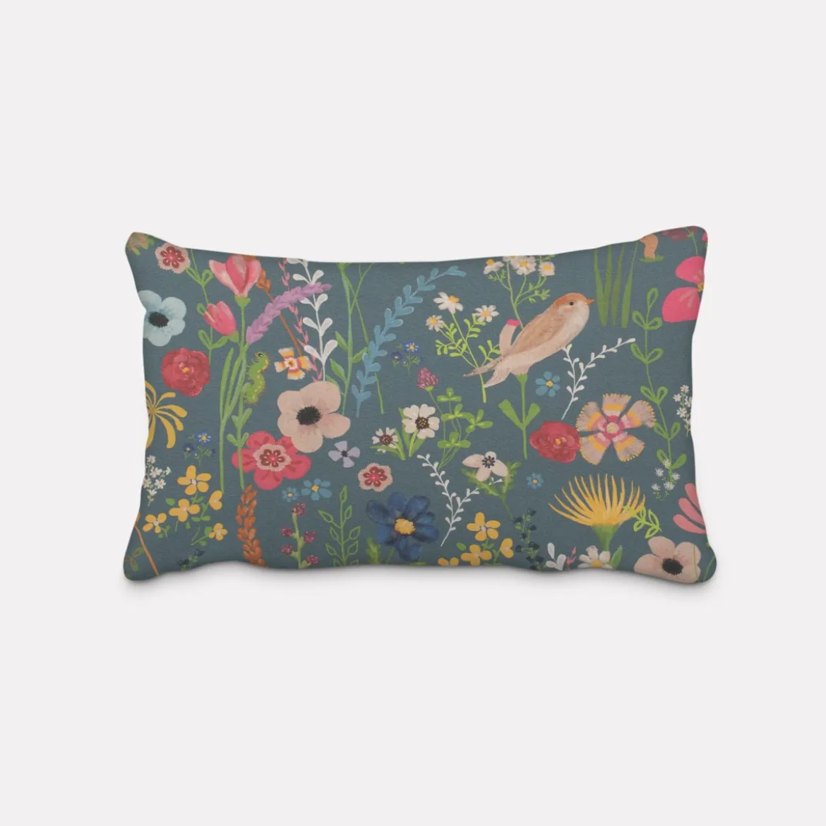 SCHÖNER LEBEN. Kissenhülle Outdoor Happy Garden Blumen Vögel blau bunt verschiedene Größen