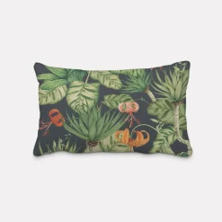 SCHÖNER LEBEN. Kissenhülle Outdoor Tropical Garden Party Blätter Blüten dunkelblau grün rot verschiedene Größen
