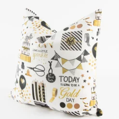 Schöner Leben Kissenhülle Party Geschenke weiß goldfarbig schwarz 40x40cm