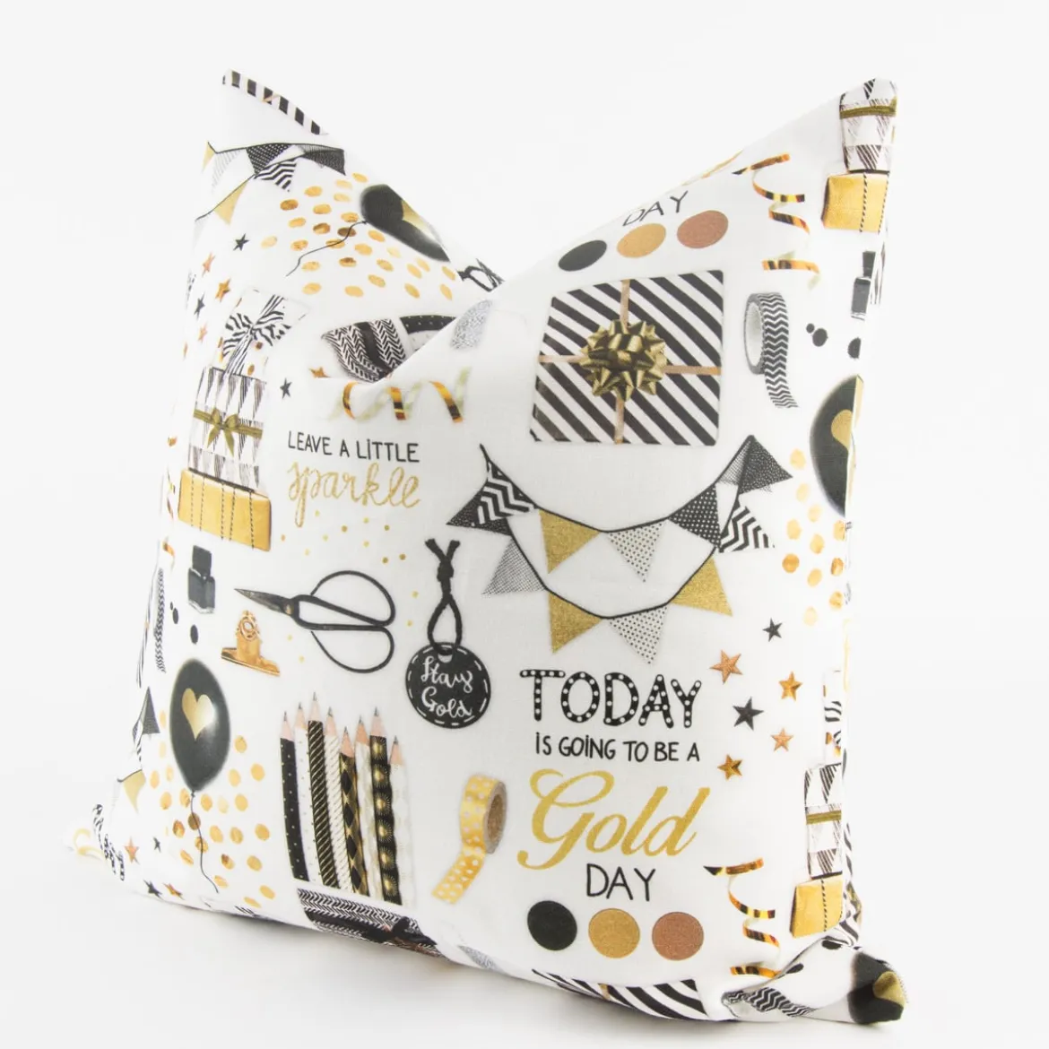 Schöner Leben Kissenhülle Party Geschenke weiß goldfarbig schwarz 40x40cm