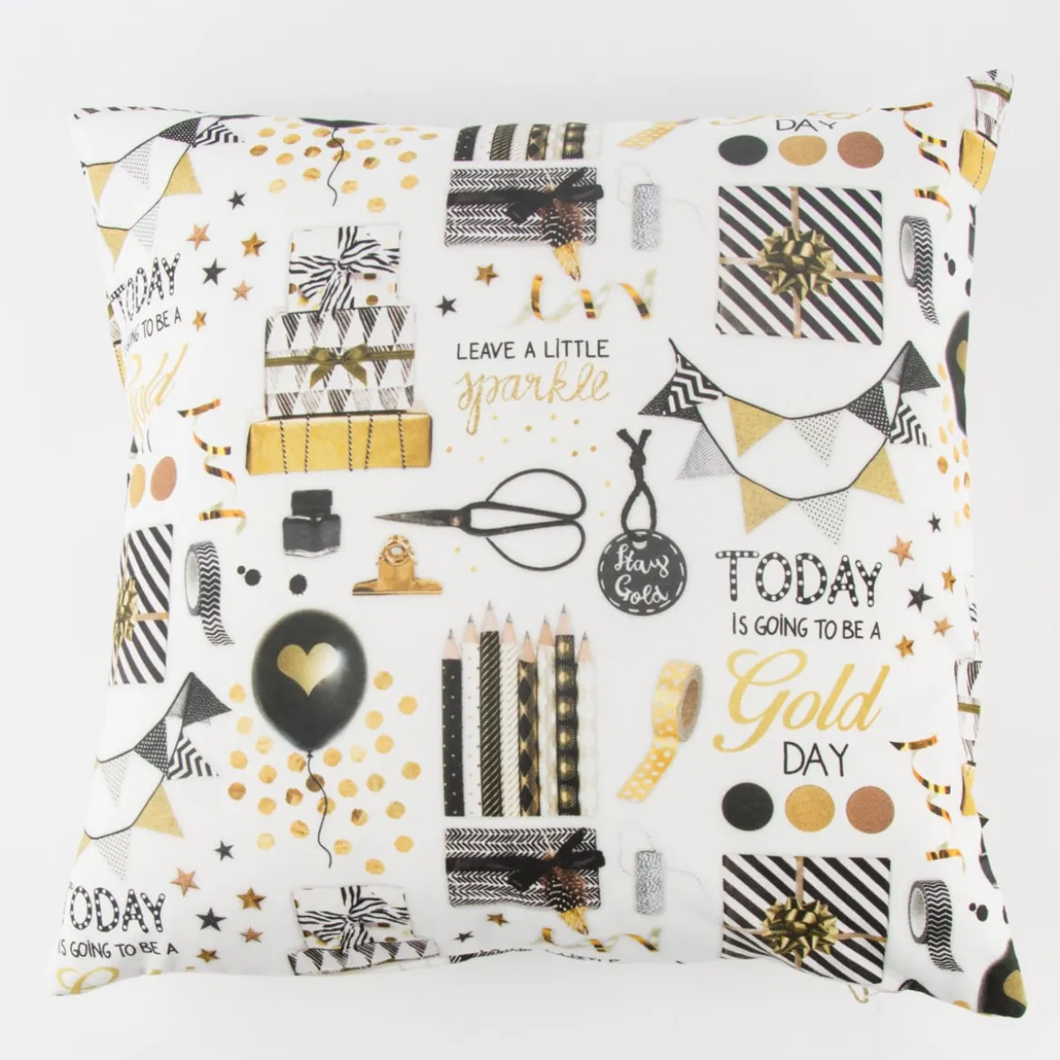 Schöner Leben Kissenhülle Party Geschenke weiß goldfarbig schwarz 40x40cm