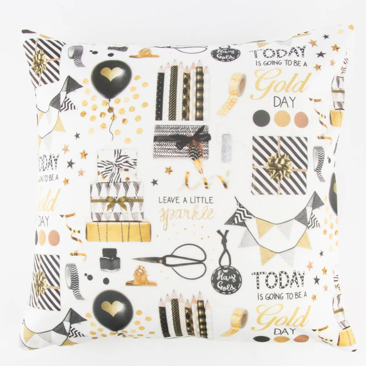 Schöner Leben Kissenhülle Party Geschenke weiß goldfarbig schwarz 40x40cm