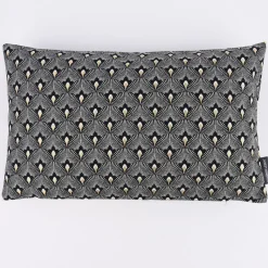 SCHÖNER LEBEN. Kissenhülle Pfau Jacquard schwarz weiß goldfarbig 30x50cm