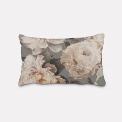 SCHÖNER LEBEN. Kissenhülle Pfingstrosen Rosenblüten grau beige goldfarbig verschiedene Größen