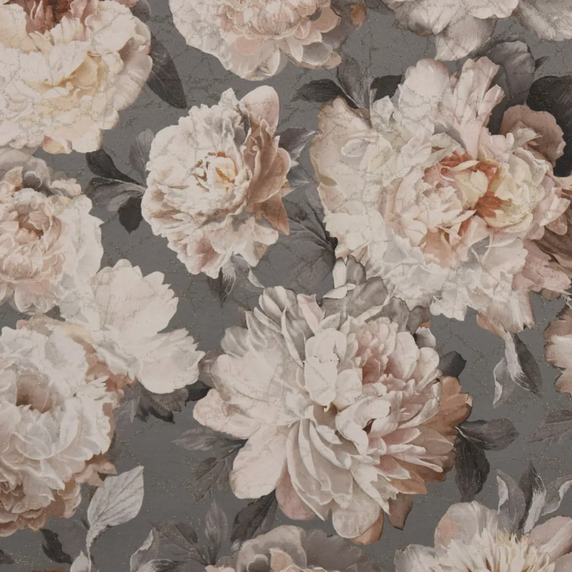 SCHÖNER LEBEN. Kissenhülle Pfingstrosen Rosenblüten grau beige goldfarbig verschiedene Größen