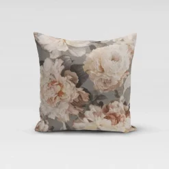 SCHÖNER LEBEN. Kissenhülle Pfingstrosen Rosenblüten grau beige goldfarbig verschiedene Größen