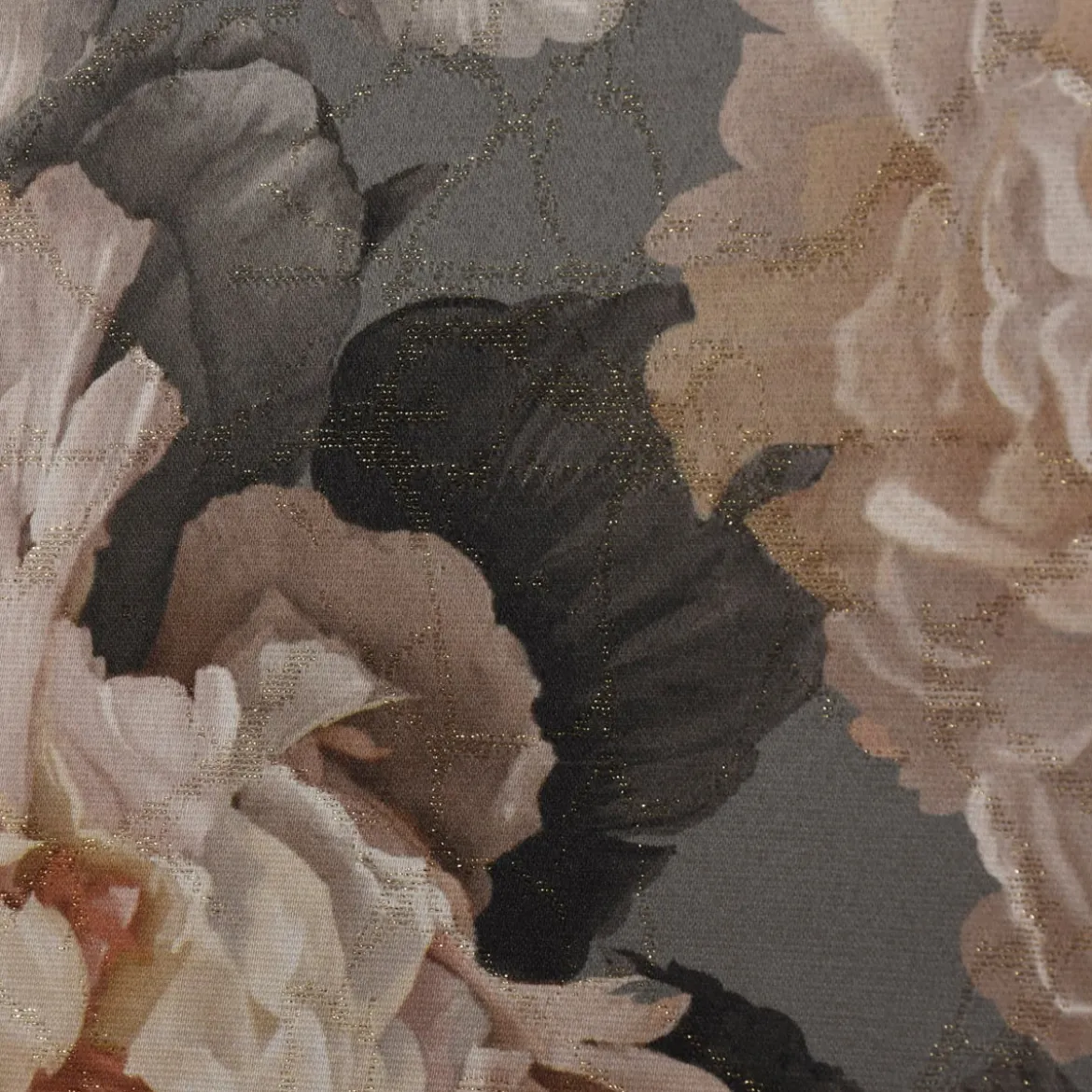SCHÖNER LEBEN. Kissenhülle Pfingstrosen Rosenblüten grau beige goldfarbig verschiedene Größen