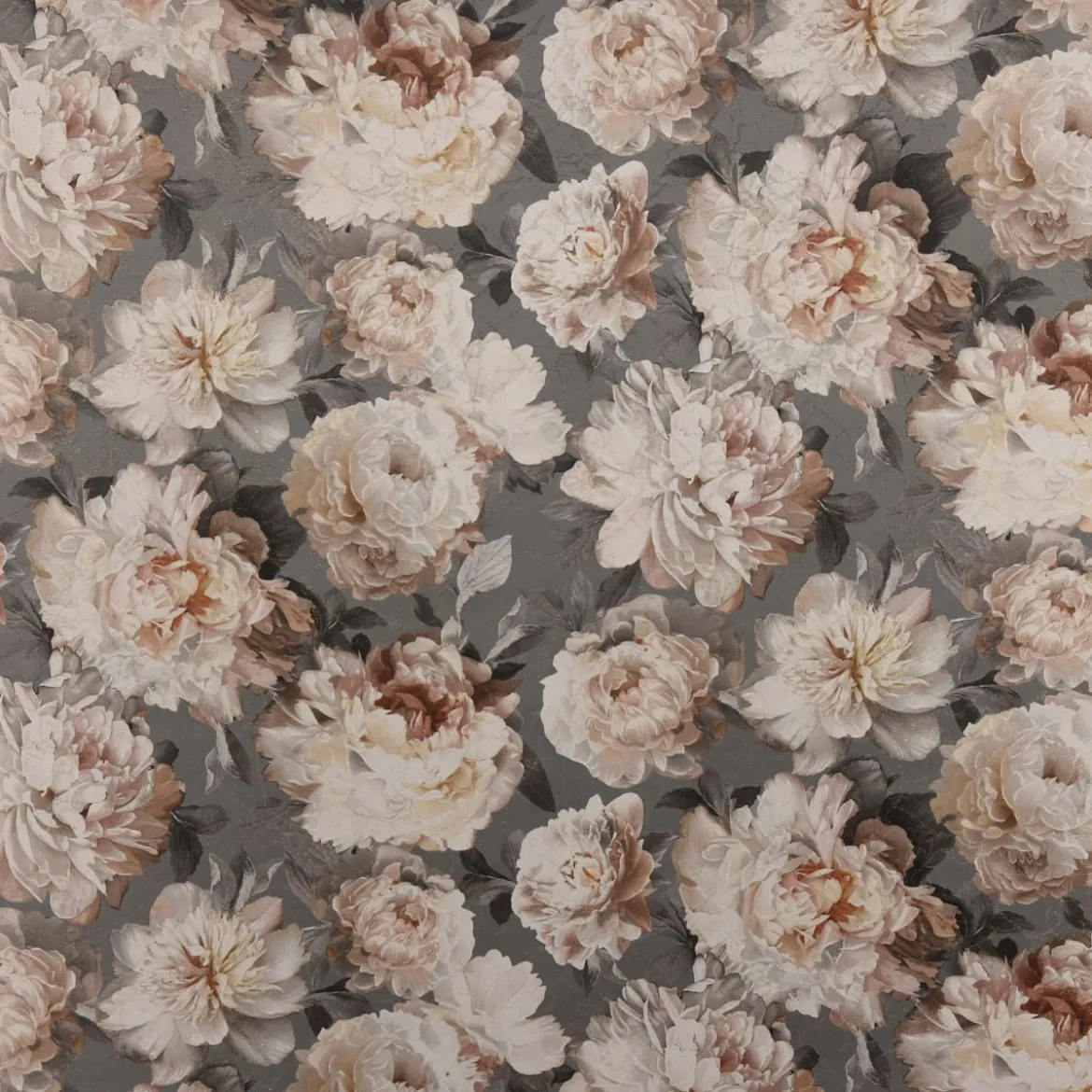 SCHÖNER LEBEN. Kissenhülle Pfingstrosen Rosenblüten grau beige goldfarbig verschiedene Größen