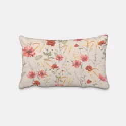 SCHÖNER LEBEN. Kissenhülle Poppy Mohnblumen Kamille Getreide beige rot verschiedene Größen