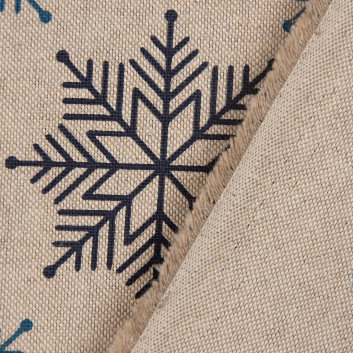 SCHÖNER LEBEN. Kissenhülle Schneeflocken natur blau 50x50cm