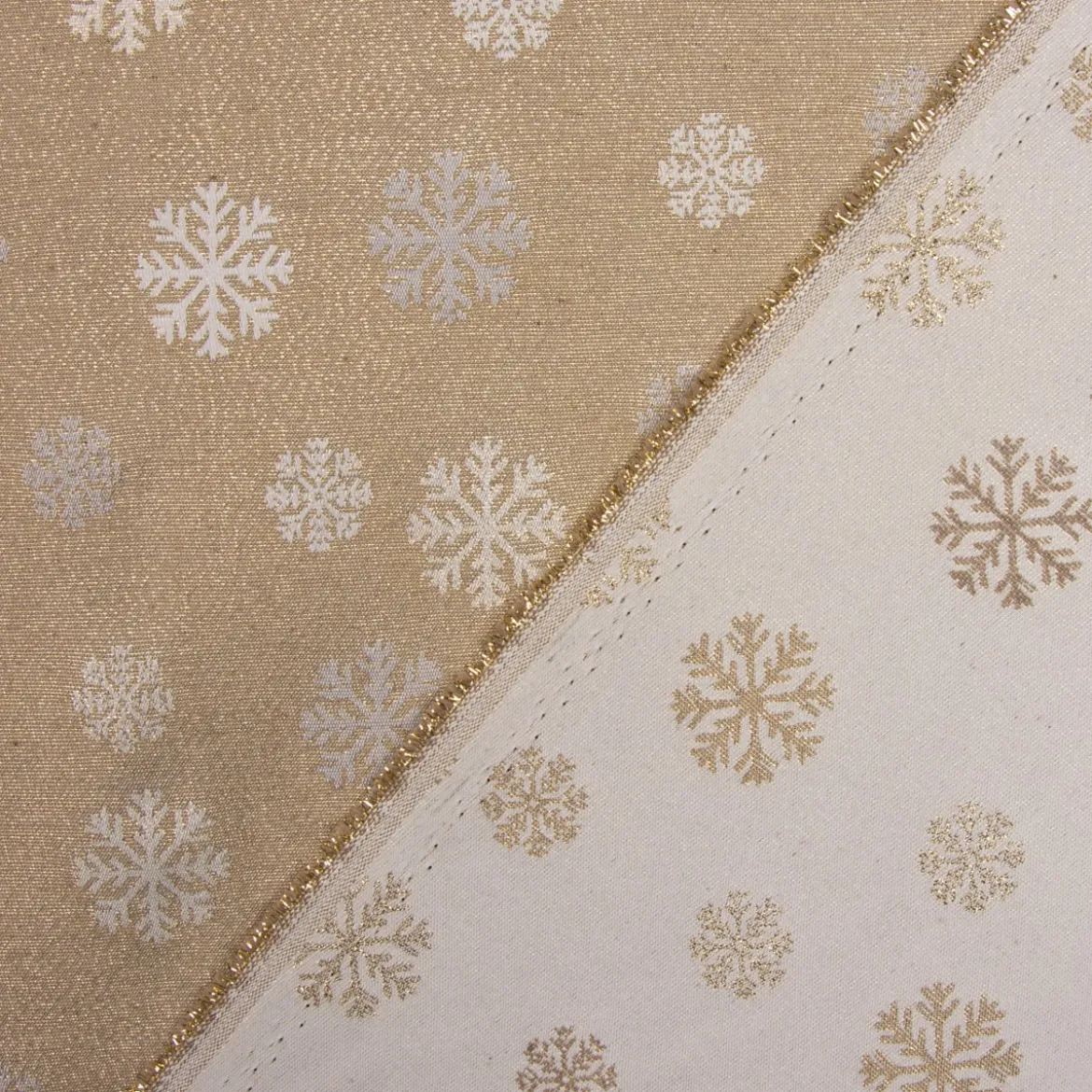 SCHÖNER LEBEN. Kissenhülle Schneeflocken beidseitig beige gold 30x50cm