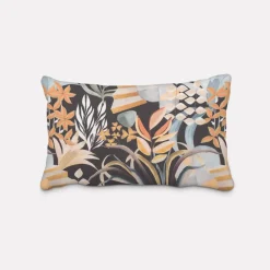 SCHÖNER LEBEN. Kissenhülle Velvet Digitaldruck Art Deco Blätter Formen schwarz orange verschiedene Größen