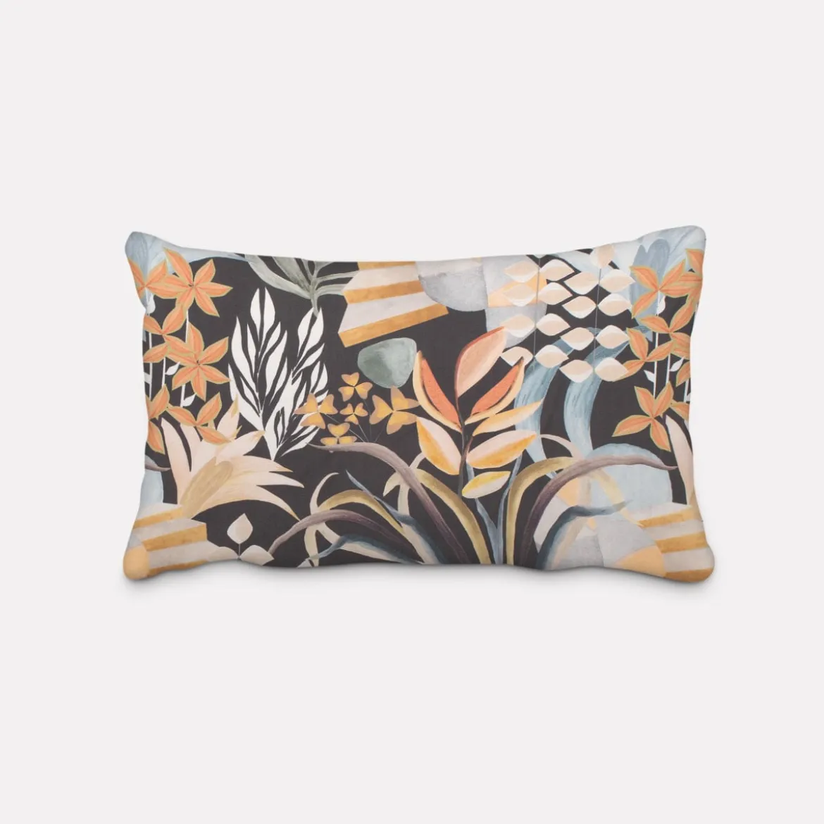 SCHÖNER LEBEN. Kissenhülle Velvet Digitaldruck Art Deco Blätter Formen schwarz orange verschiedene Größen