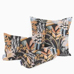 SCHÖNER LEBEN. Kissenhülle Velvet Digitaldruck Art Deco Blätter Formen schwarz orange verschiedene Größen