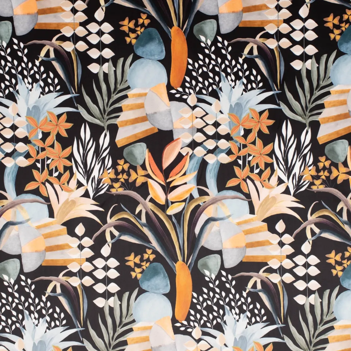 SCHÖNER LEBEN. Kissenhülle Velvet Digitaldruck Art Deco Blätter Formen schwarz orange verschiedene Größen