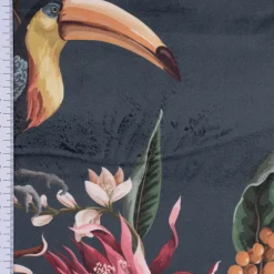 SCHÖNER LEBEN. Kissenhülle Velvet Digitaldruck Exotik Kakadu Blüten dunkelblau multicolor verschiedene Größen