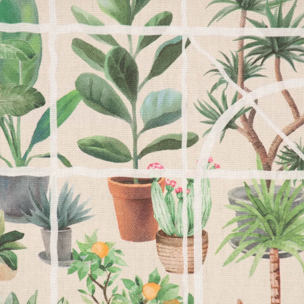 SCHÖNER LEBEN. Kissenhülle Wintergarten Pflanztöpfe beige grün verschiedene Größen