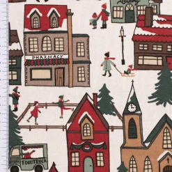 SCHÖNER LEBEN. Kissenhülle Winter Village Scene Winterdorf weiß braun rot grün verschiedene Größen