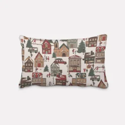 SCHÖNER LEBEN. Kissenhülle Winter Village Scene Winterdorf weiß braun rot grün verschiedene Größen