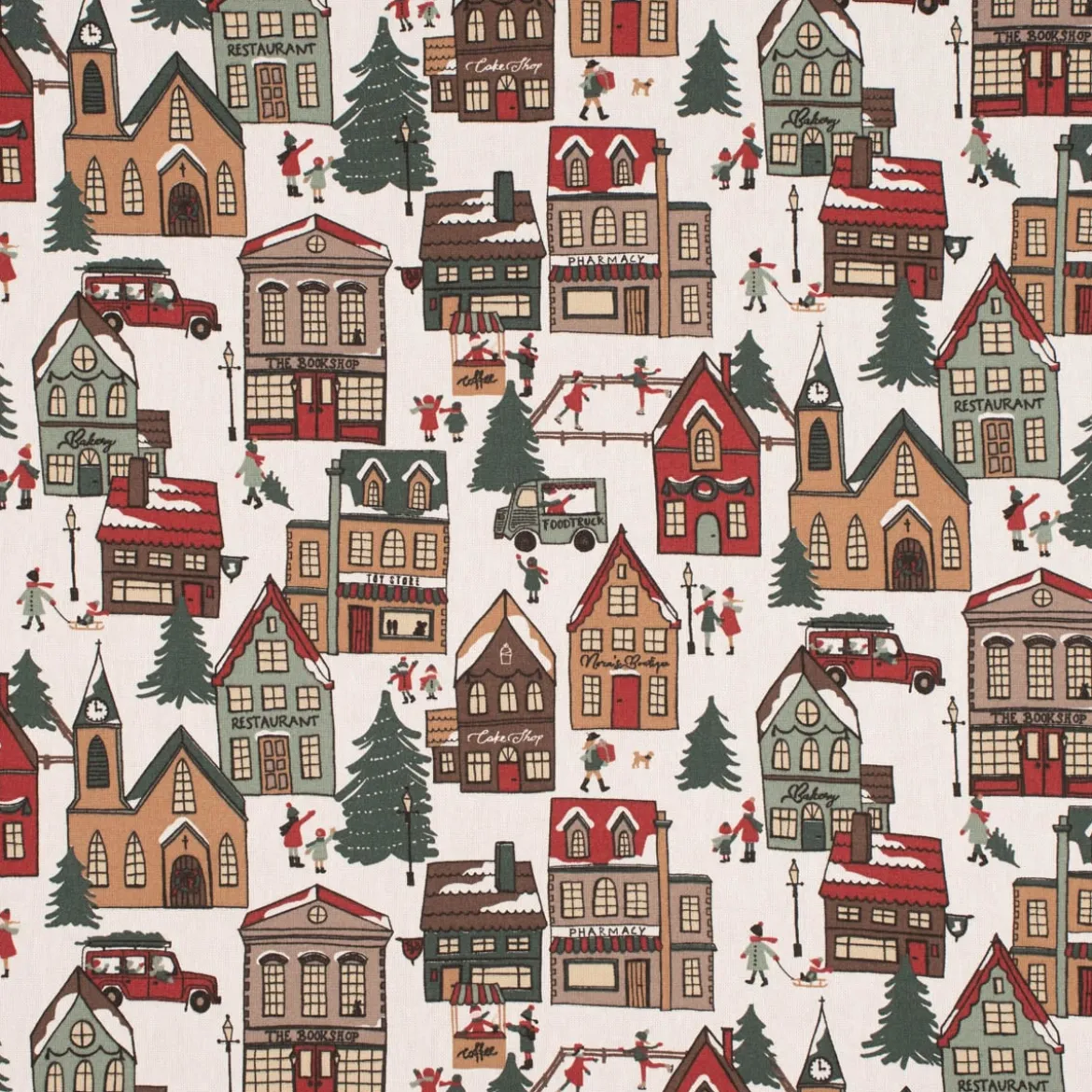 SCHÖNER LEBEN. Kissenhülle Winter Village Scene Winterdorf weiß braun rot grün verschiedene Größen