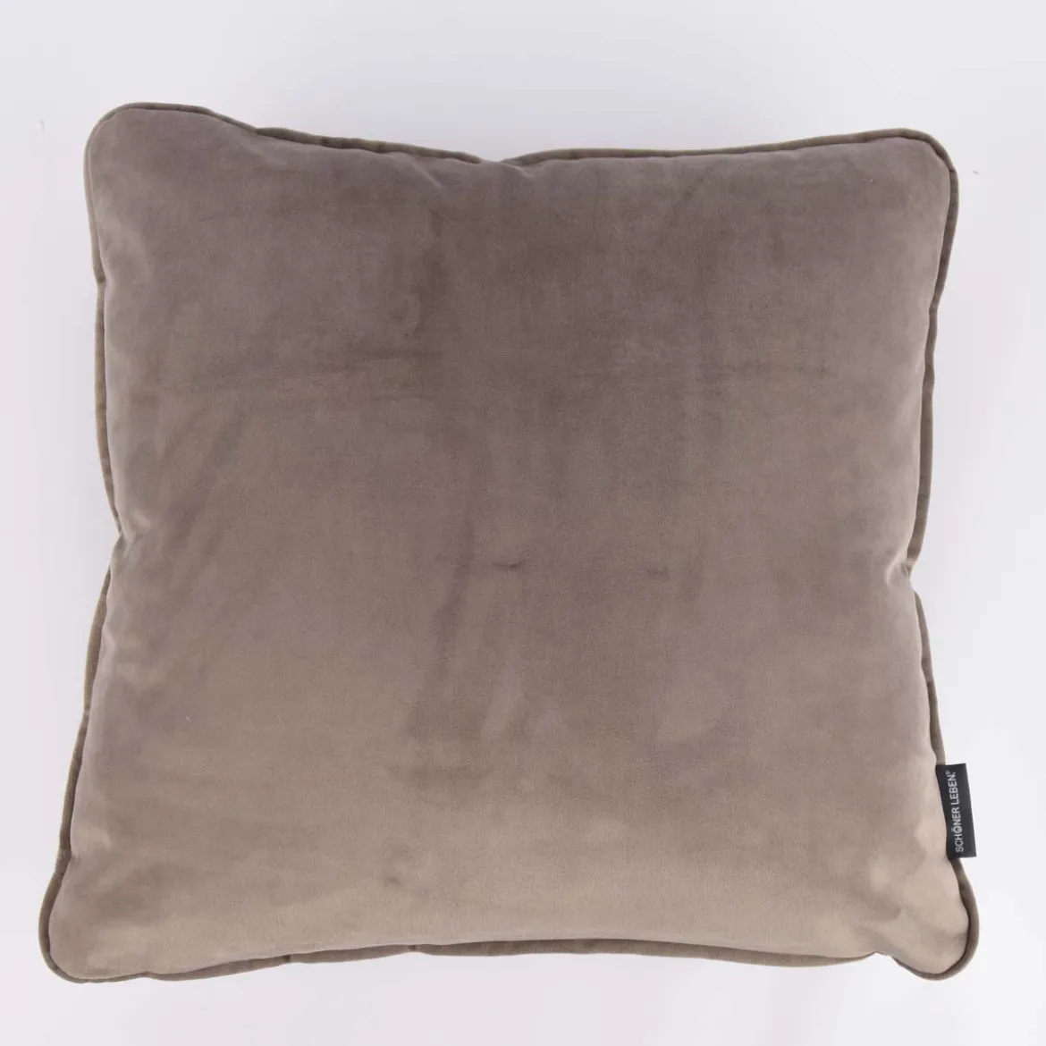SCHÖNER LEBEN. Samtkissen mit Kederumrandung und Federfüllung taupe 50x50cm