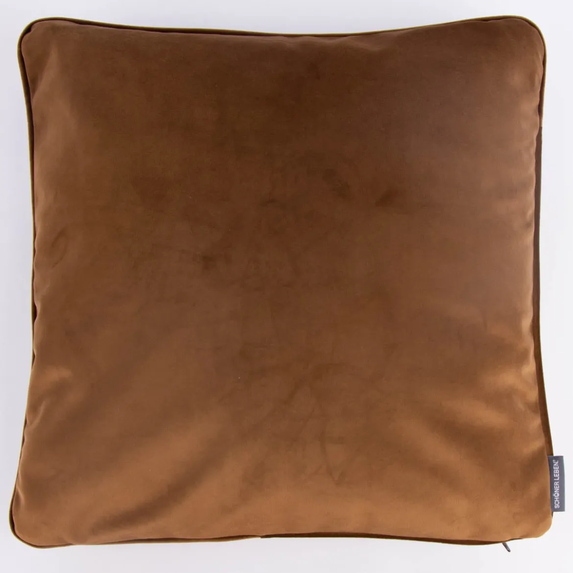 SCHÖNER LEBEN. Samtkissen mit Kederumrandung und Federfüllung cognac 70x70cm