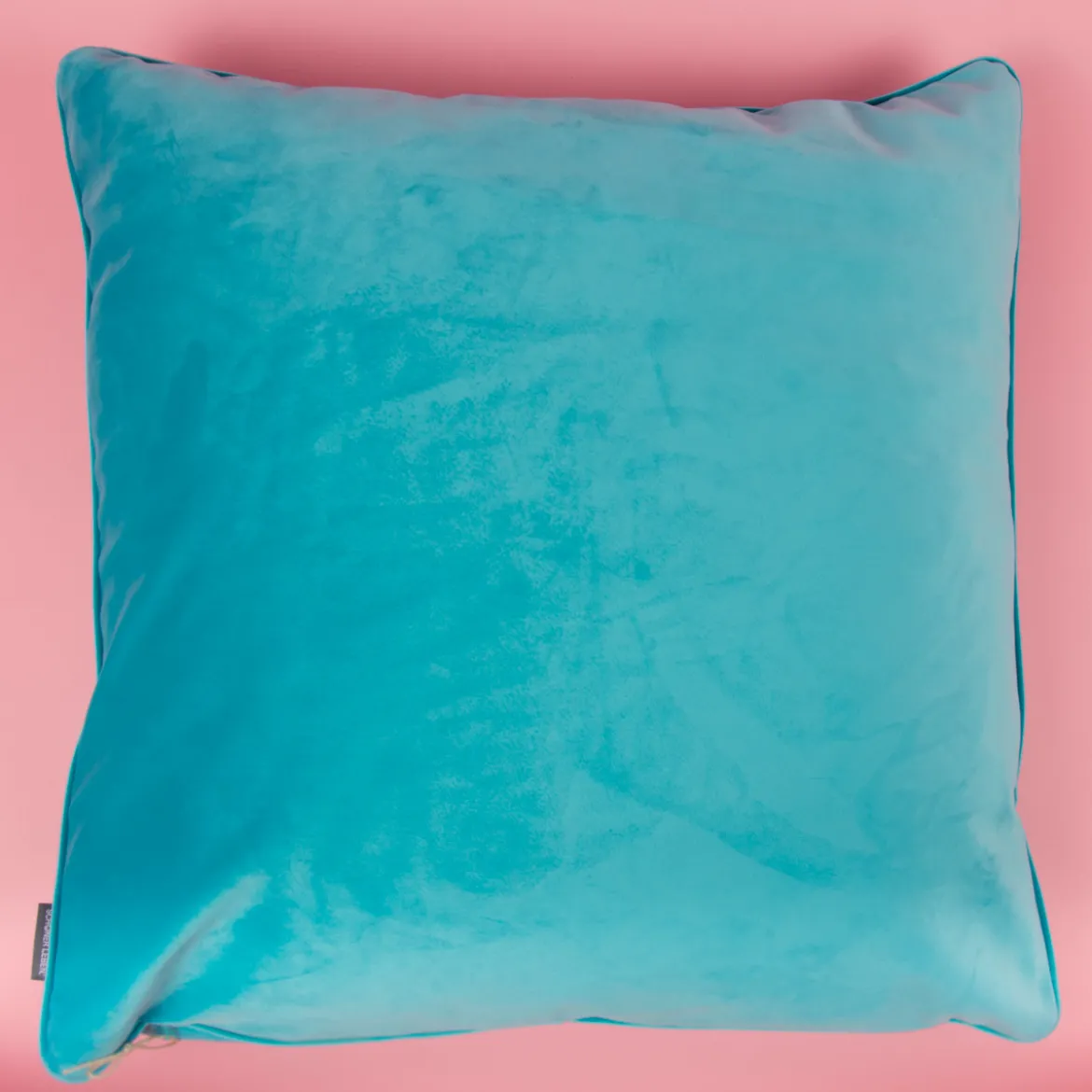 SCHÖNER LEBEN. Samtkissen mit Kederumrandung und Federfüllung türkis 70x70cm