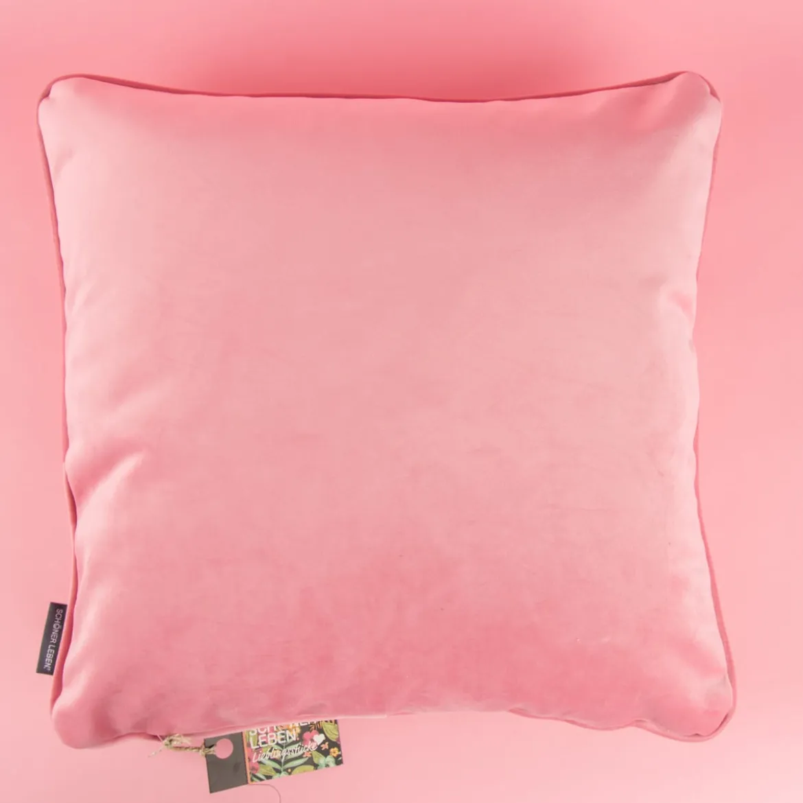SCHÖNER LEBEN. Samtkissen mit Kederumrandung und Federfüllung rosa 50x50cm